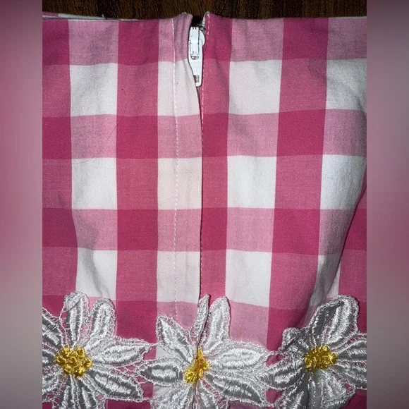 Vintage Lilly Pulitzer Pink Checkered Gingham Daisy Embroidered Skirt Size 8 - Picture 3 of 9